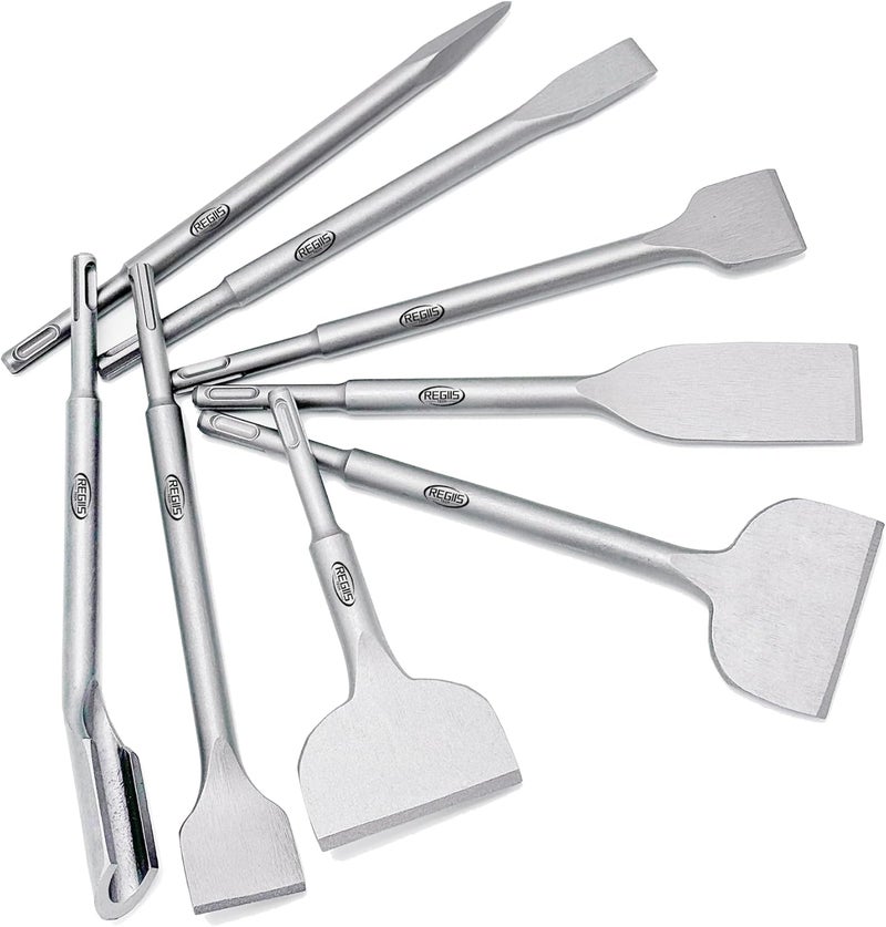 Regiis Tech 8 pcs SDS Plus Chisel Set, Masonry Concrete Drill Bit Set, Tile Removal Chisel Bits for Rotary Hammer with Point Flat Wide Tile Inclined Grooving Scraping Scaling Chisels - Image 1